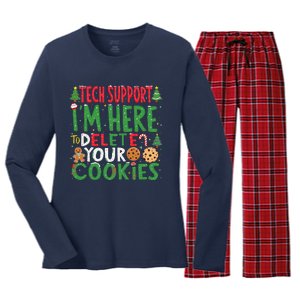 Tech Support IM Here To Delete Your Cookies Christmas Xmas Women's Long Sleeve Flannel Pajama Set 