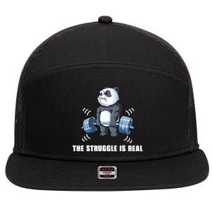 The Struggle Is Real Panda Funny Cool Gift 7 Panel Mesh Trucker Snapback Hat