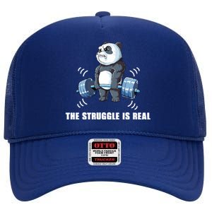 The Struggle Is Real Panda Funny Cool Gift High Crown Mesh Back Trucker Hat