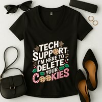 Tech Support IM Here To Delete Your Cookies Funny It Nerds Women's V-Neck T-Shirt