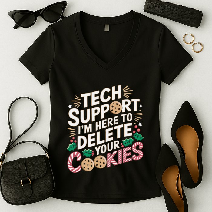 Tech Support IM Here To Delete Your Cookies Funny It Nerds Women's V-Neck T-Shirt