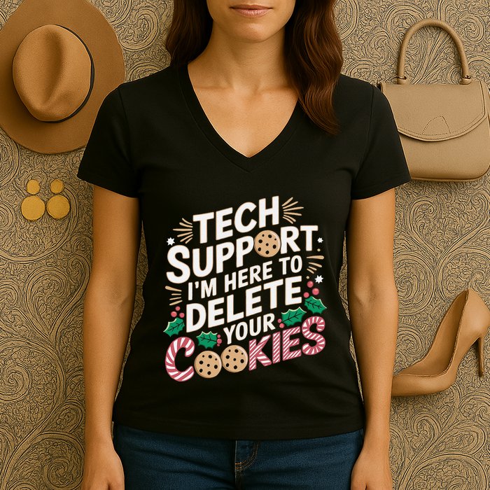 Tech Support IM Here To Delete Your Cookies Funny It Nerds Women's V-Neck T-Shirt