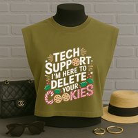Tech Support IM Here To Delete Your Cookies Funny It Nerds Garment-Dyed Women's Muscle Tee