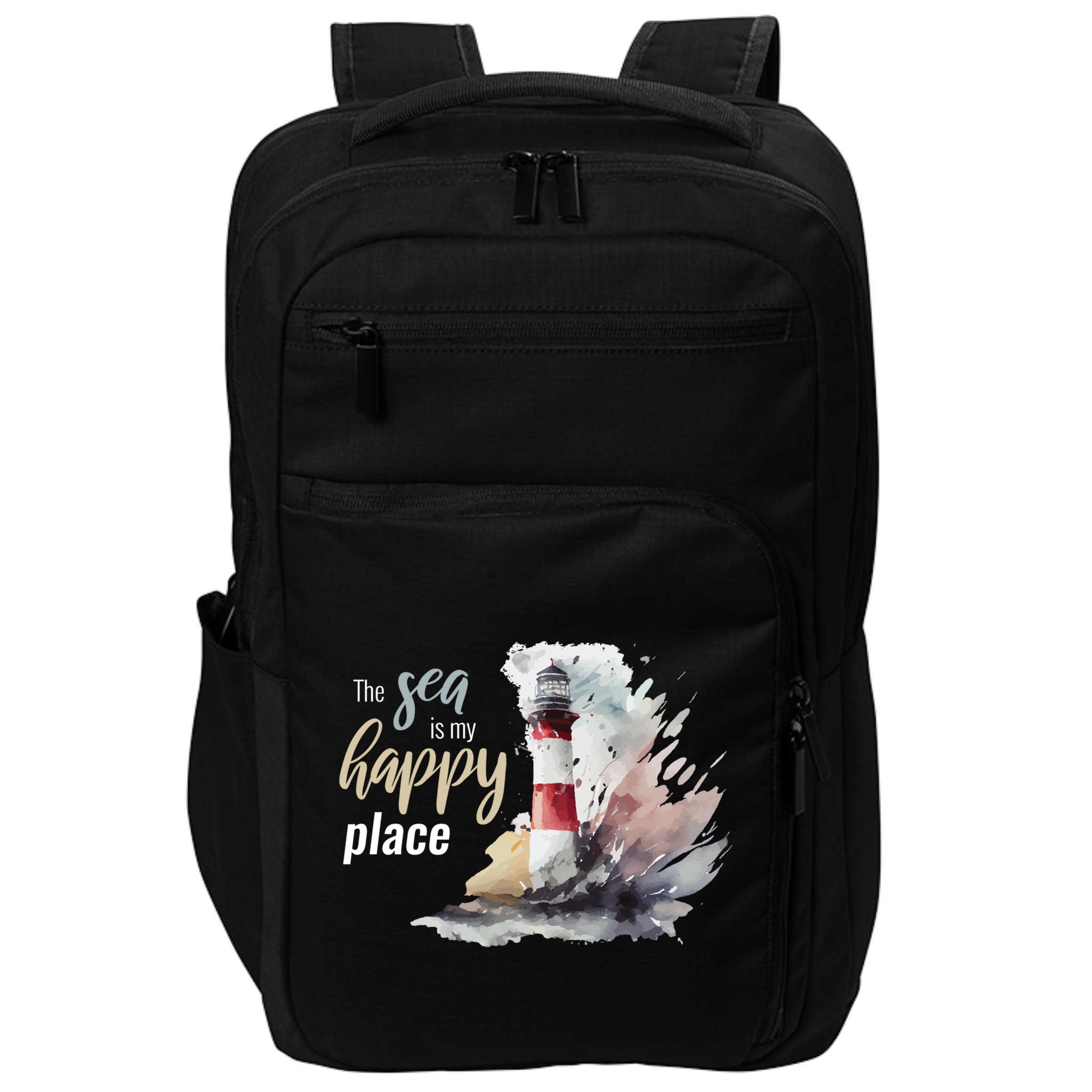 The Sea Is My Happy Place I Beach Lighthouses Coast Summer Cool Gift Impact Tech Backpack
