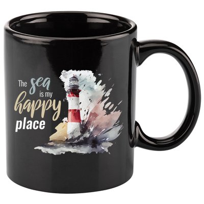 The Sea Is My Happy Place I Beach Lighthouses Coast Summer Cool Gift 11oz C Handle Ceramic Mug