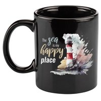 The Sea Is My Happy Place I Beach Lighthouses Coast Summer Cool Gift 11oz C Handle Ceramic Mug
