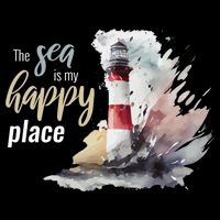 The Sea Is My Happy Place I Beach Lighthouses Coast Summer Cool Gift Drawstring Bag