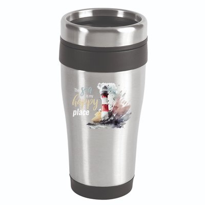 The Sea Is My Happy Place I Beach Lighthouses Coast Summer Cool Gift 16oz Travel Tumbler