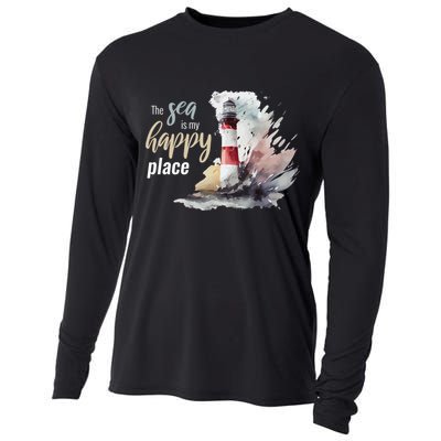 The Sea Is My Happy Place I Beach Lighthouses Coast Summer Cool Gift Cooling Performance Long Sleeve Crew