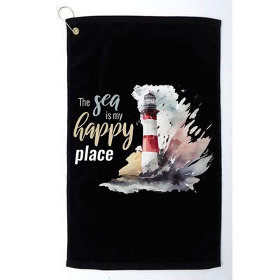The Sea Is My Happy Place I Beach Lighthouses Coast Summer Cool Gift Golf Towel