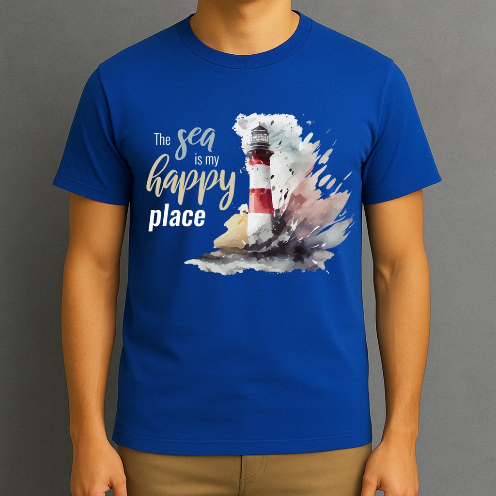 The Sea Is My Happy Place I Beach Lighthouses Coast Summer Cool Gift T-Shirt