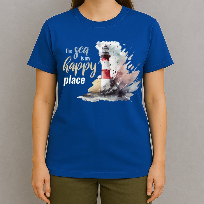 The Sea Is My Happy Place I Beach Lighthouses Coast Summer Cool Gift T-Shirt
