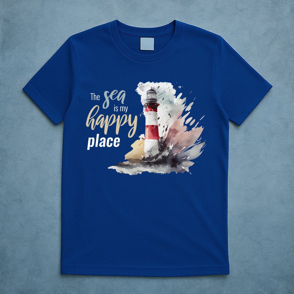 The Sea Is My Happy Place I Beach Lighthouses Coast Summer Cool Gift T-Shirt