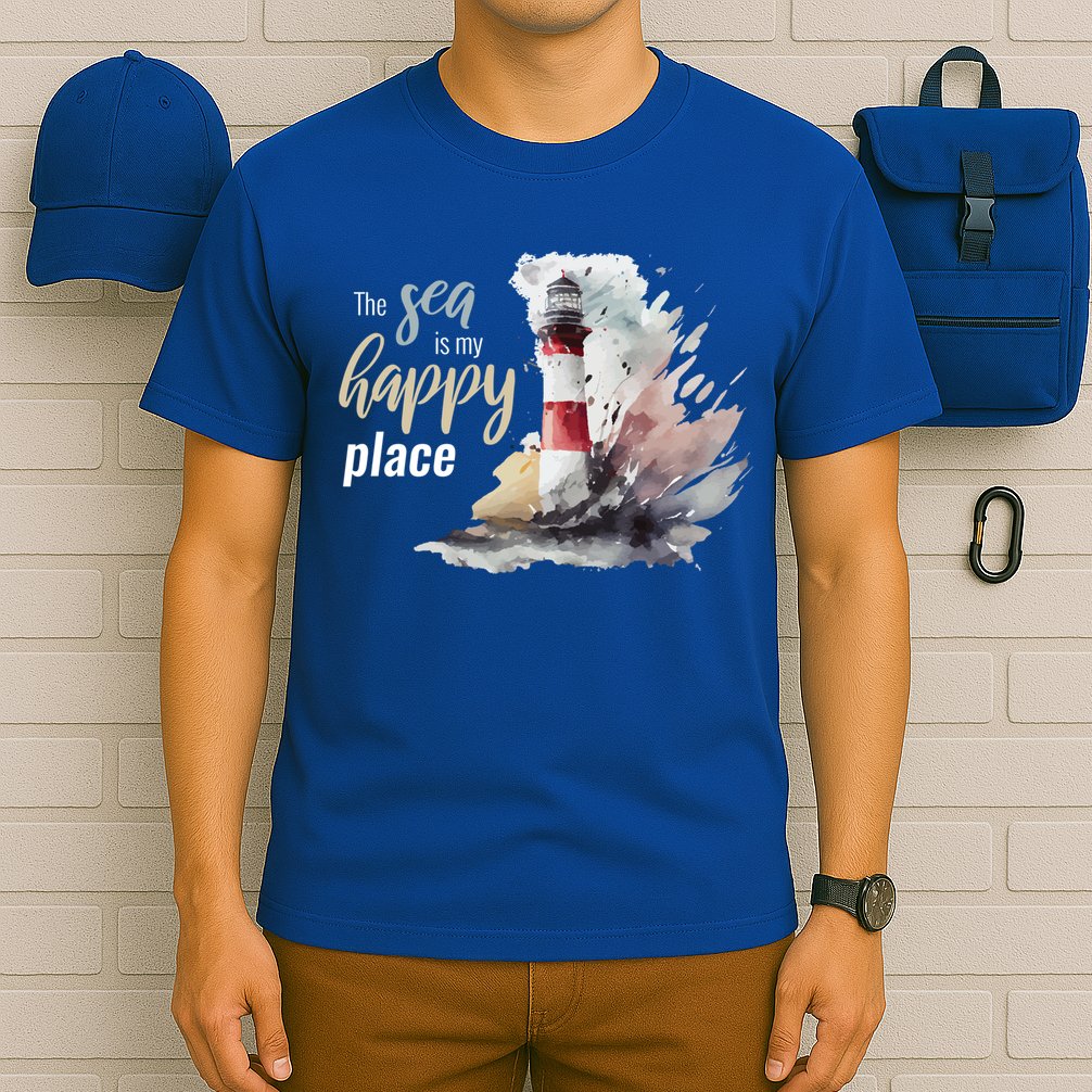 The Sea Is My Happy Place I Beach Lighthouses Coast Summer Cool Gift T-Shirt