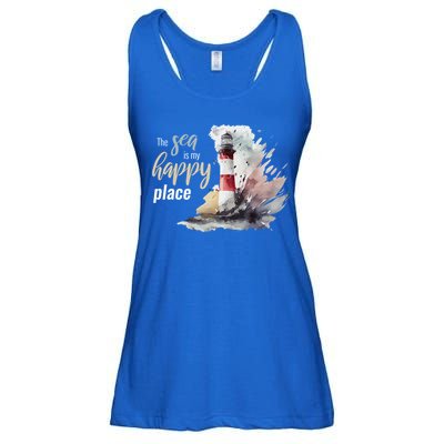The Sea Is My Happy Place I Beach Lighthouses Coast Summer Cool Gift Ladies Essential Flowy Tank