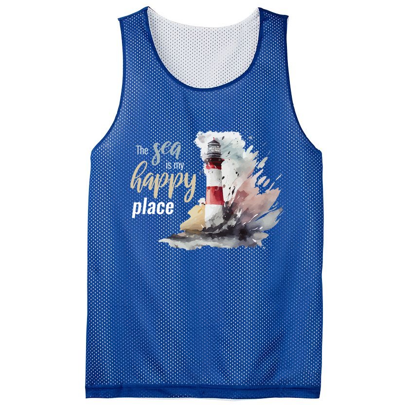 The Sea Is My Happy Place I Beach Lighthouses Coast Summer Cool Gift Mesh Reversible Basketball Jersey Tank