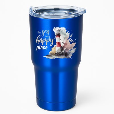 The Sea Is My Happy Place I Beach Lighthouses Coast Summer Cool Gift Tumbler