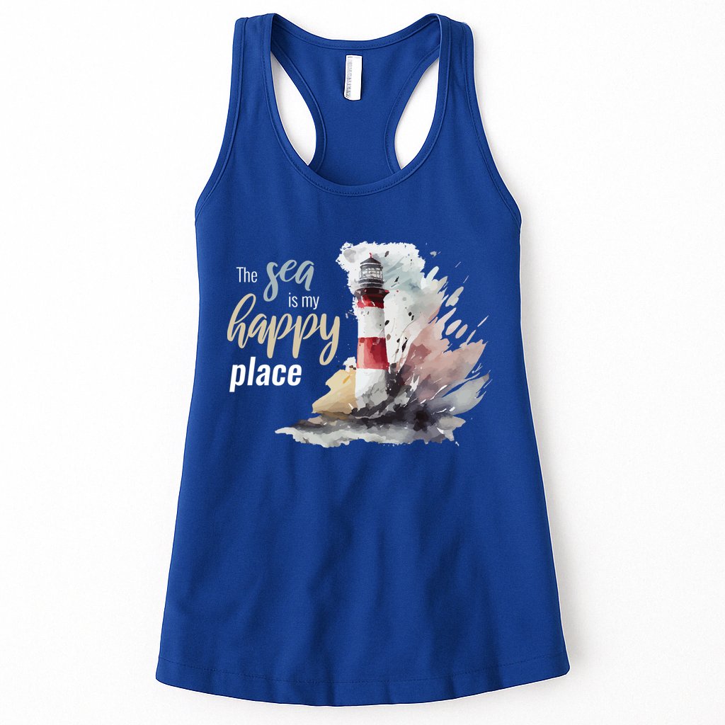 The Sea Is My Happy Place I Beach Lighthouses Coast Summer Cool Gift Womens Tank Top