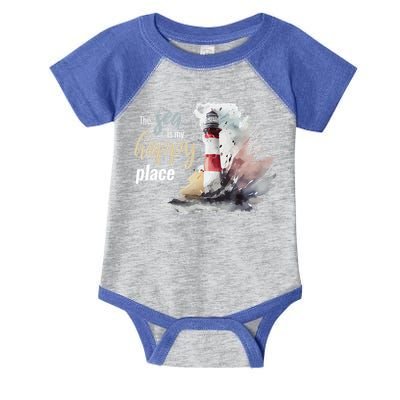 The Sea Is My Happy Place I Beach Lighthouses Coast Summer Cool Gift Infant Baby Jersey Bodysuit