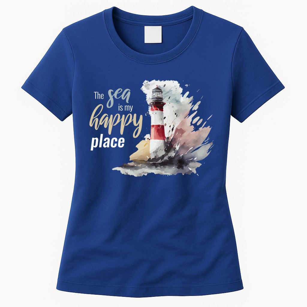 The Sea Is My Happy Place I Beach Lighthouses Coast Summer Cool Gift Womens T-Shirt