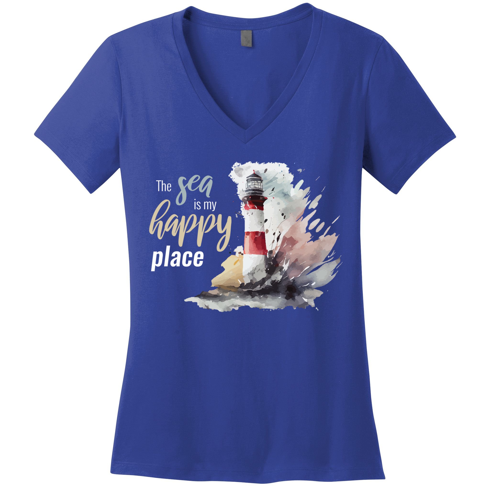 The Sea Is My Happy Place I Beach Lighthouses Coast Summer Cool Gift Women's V-Neck T-Shirt