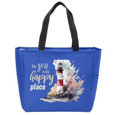 The Sea Is My Happy Place I Beach Lighthouses Coast Summer Cool Gift Zip Tote Bag