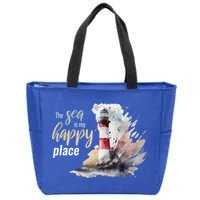 The Sea Is My Happy Place I Beach Lighthouses Coast Summer Cool Gift Zip Tote Bag