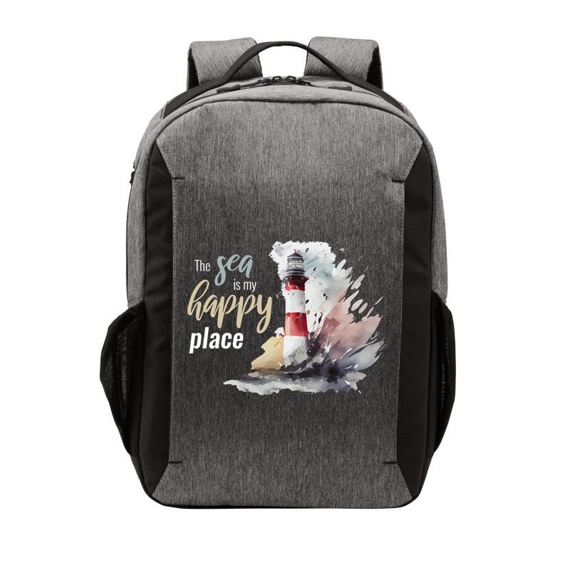 The Sea Is My Happy Place I Beach Lighthouses Coast Summer Cool Gift Vector Backpack
