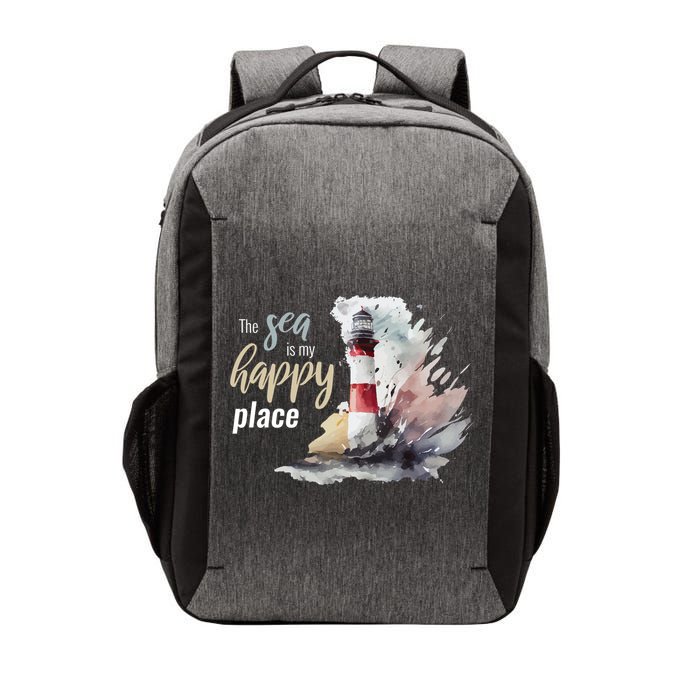 The Sea Is My Happy Place I Beach Lighthouses Coast Summer Cool Gift Vector Backpack