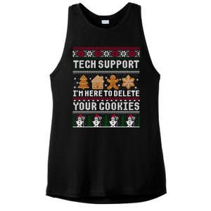 Tech Support I Am Here To Delete Your Cookies Funny Ugly Christmas Ladies PosiCharge Tri-Blend Wicking Tank