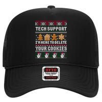 Tech Support I Am Here To Delete Your Cookies Funny Ugly Christmas High Crown Mesh Back Trucker Hat