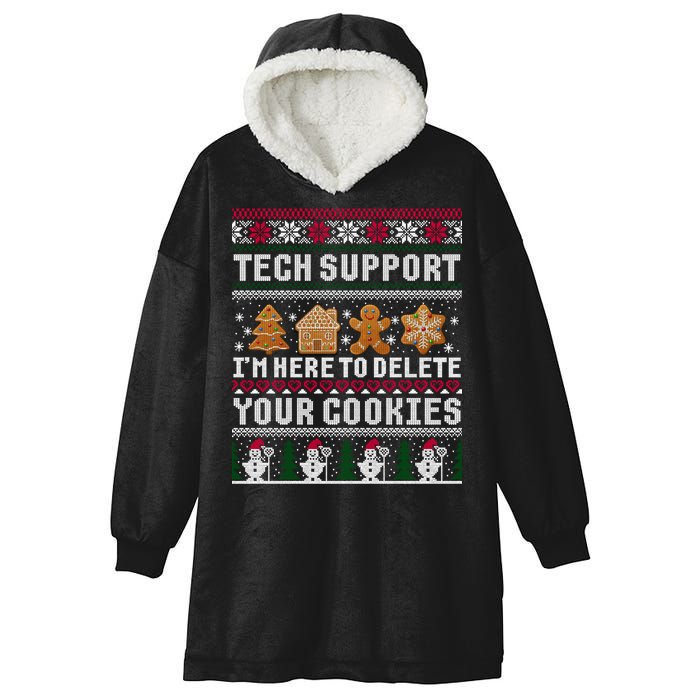 Tech Support I Am Here To Delete Your Cookies Funny Ugly Christmas Hooded Wearable Blanket
