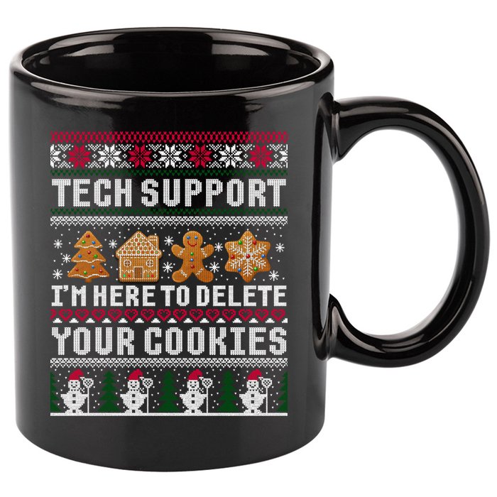 Tech Support I Am Here To Delete Your Cookies Funny Ugly Christmas 11oz C Handle Ceramic Mug