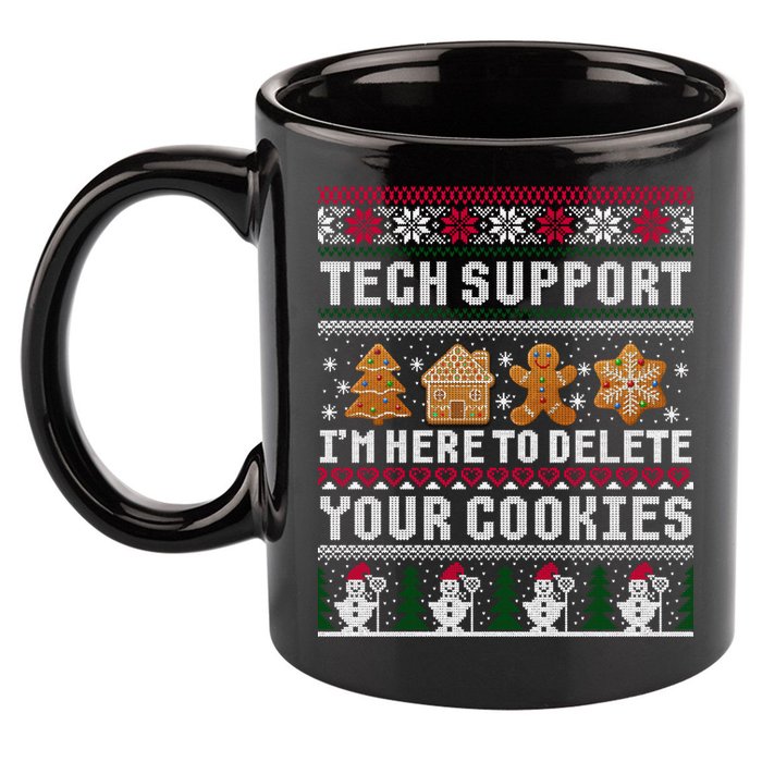 Tech Support I Am Here To Delete Your Cookies Funny Ugly Christmas 11oz C Handle Ceramic Mug