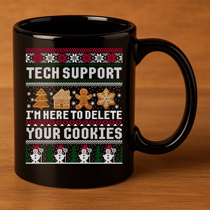 Tech Support I Am Here To Delete Your Cookies Funny Ugly Christmas 11oz C Handle Ceramic Mug