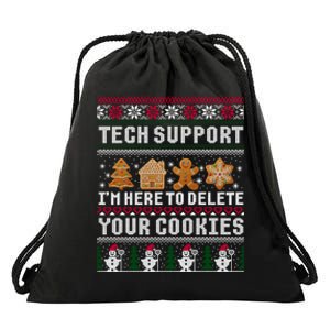 Tech Support I Am Here To Delete Your Cookies Funny Ugly Christmas Drawstring Bag