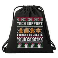 Tech Support I Am Here To Delete Your Cookies Funny Ugly Christmas Drawstring Bag