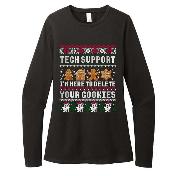 Tech Support I Am Here To Delete Your Cookies Funny Ugly Christmas Womens CVC Long Sleeve Shirt