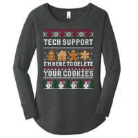 Tech Support I Am Here To Delete Your Cookies Funny Ugly Christmas Women's Perfect Tri Tunic Long Sleeve Shirt