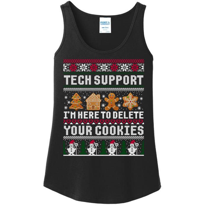 Tech Support I Am Here To Delete Your Cookies Funny Ugly Christmas Ladies Essential Tank