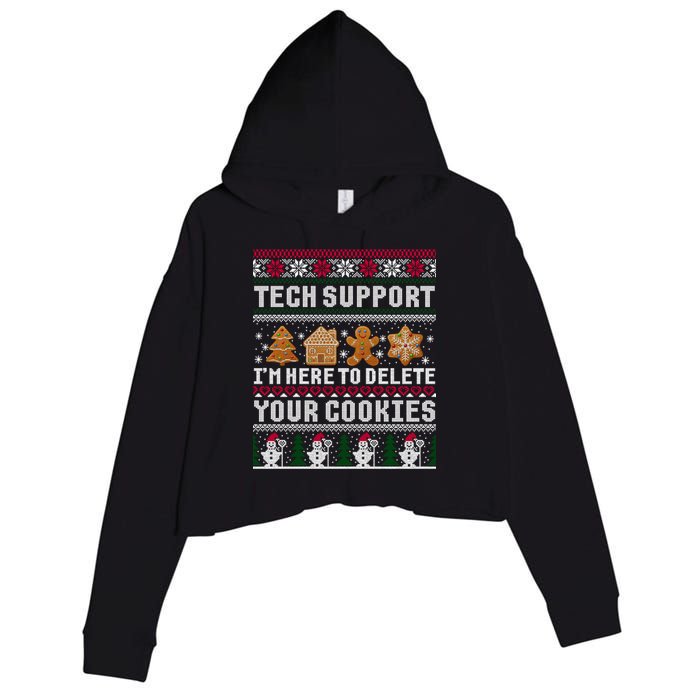 Tech Support I Am Here To Delete Your Cookies Funny Ugly Christmas Crop Fleece Hoodie