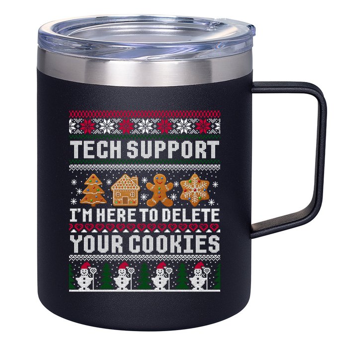 Tech Support I Am Here To Delete Your Cookies Funny Ugly Christmas 12oz Stainless Steel Coffee Mug