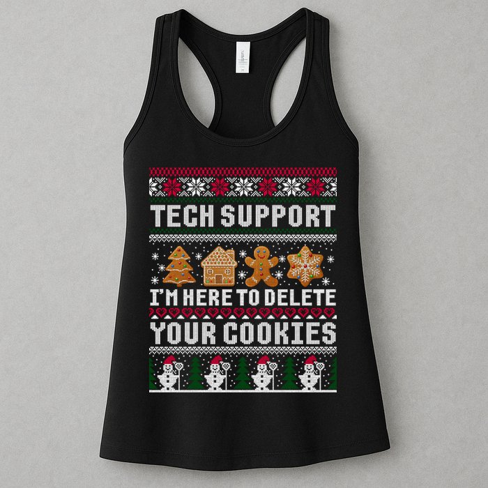 Tech Support I Am Here To Delete Your Cookies Funny Ugly Christmas Womens Tank Top