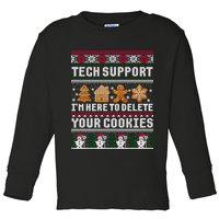 Tech Support I Am Here To Delete Your Cookies Funny Ugly Christmas Toddler Long Sleeve Shirt