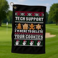 Tech Support I Am Here To Delete Your Cookies Funny Ugly Christmas Golf Towel