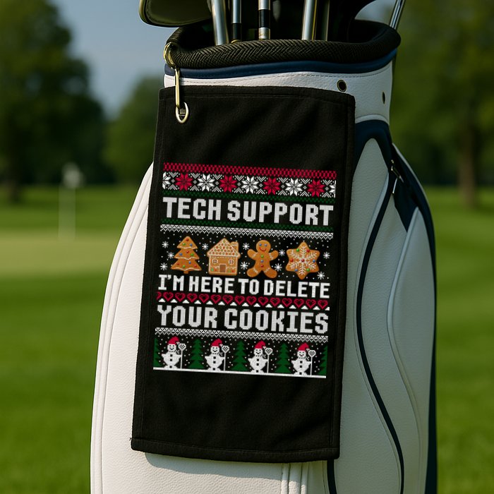 Tech Support I Am Here To Delete Your Cookies Funny Ugly Christmas Golf Towel