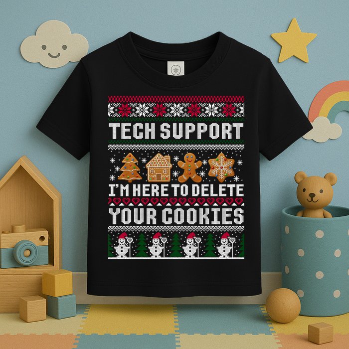Tech Support I Am Here To Delete Your Cookies Funny Ugly Christmas Toddler T-Shirt