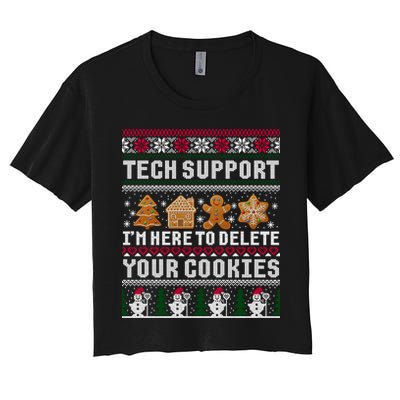 Tech Support I Am Here To Delete Your Cookies Funny Ugly Christmas Crop Top