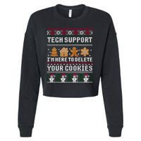 Tech Support I Am Here To Delete Your Cookies Funny Ugly Christmas Cropped Pullover Crew