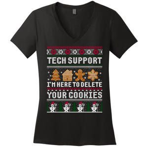 Tech Support I Am Here To Delete Your Cookies Funny Ugly Christmas Women's V-Neck T-Shirt